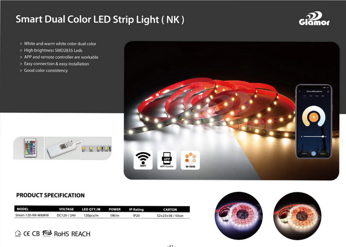 Hunhu Dual ruvara Smart LED strip mwenje inodzorwa ne APP kana kure controller yeDIY Manufacturer | GLAMOR 3