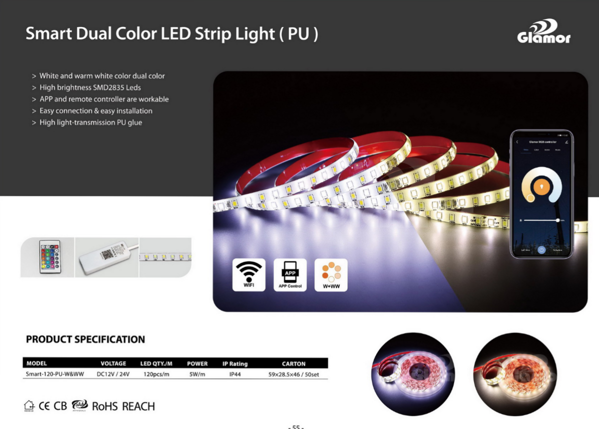 Hunhu Dual ruvara Smart LED strip mwenje inodzorwa ne APP kana kure controller yeDIY Manufacturer | GLAMOR 4