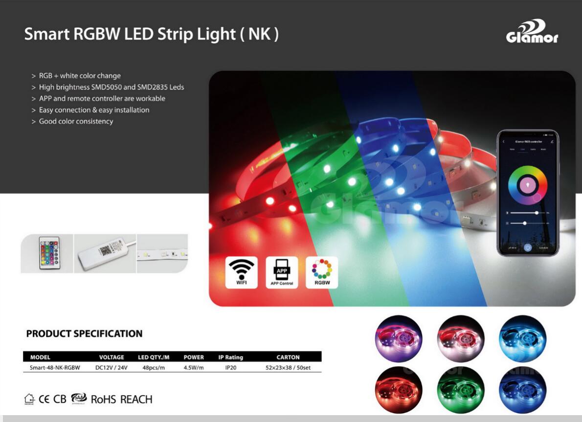 Özel RGBW çok renkli değişen DIY akıllı LED şerit ışığı, Tuya Uygulaması kontrollü, Çin'den üreticiler | GLAMOR 3