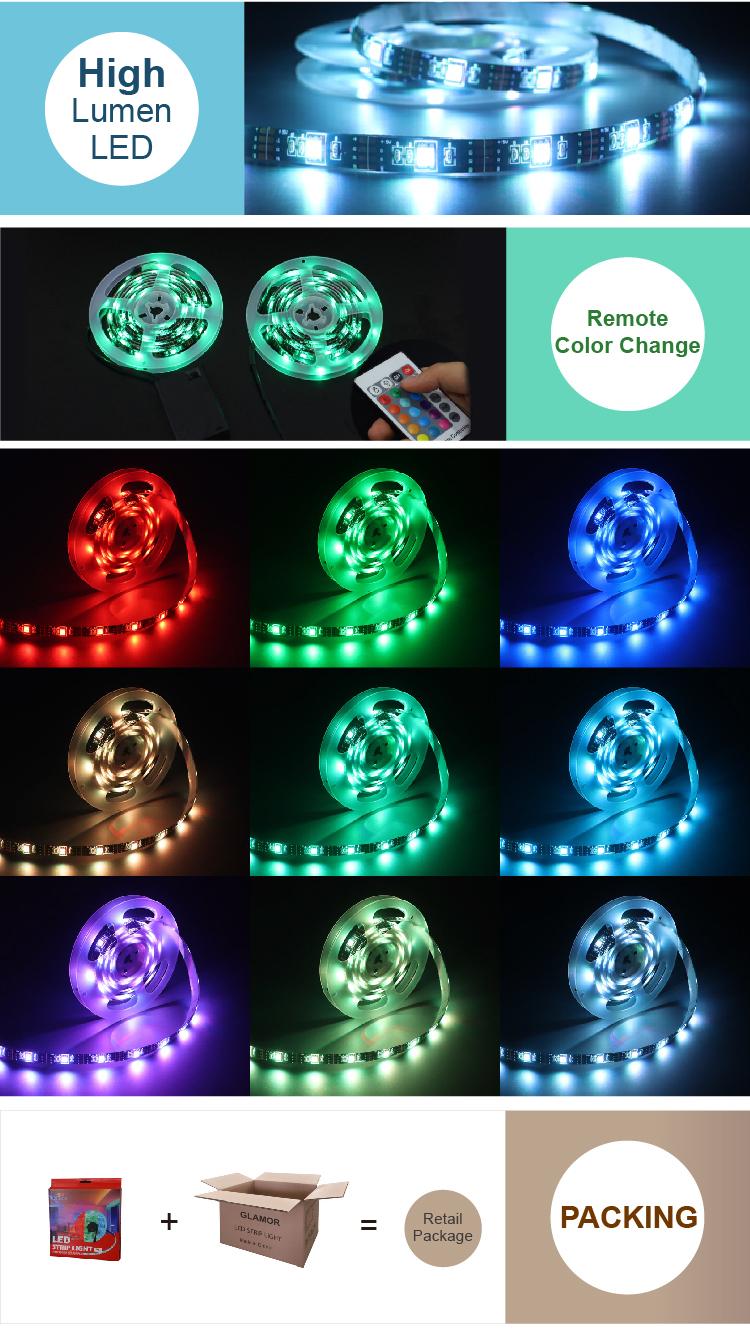 Батарея менен башкарылуучу 5V RGB LED тилкеси жарык USB порту менен алыстан башкаруу TV арткы жарык DIY тилке жарык 4