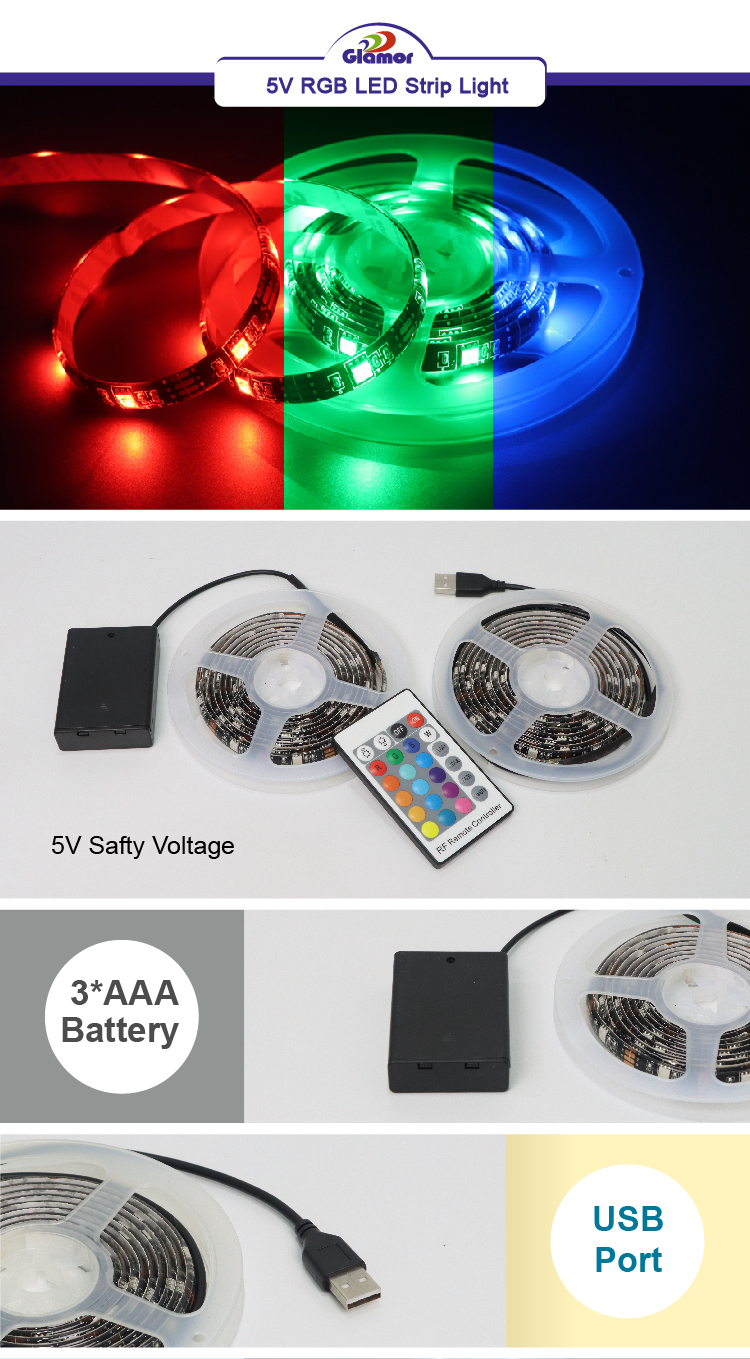 Батарея менен башкарылуучу 5V RGB LED тилкеси жарык USB порту менен алыстан башкаруу TV арткы жарык DIY тилке жарык 3