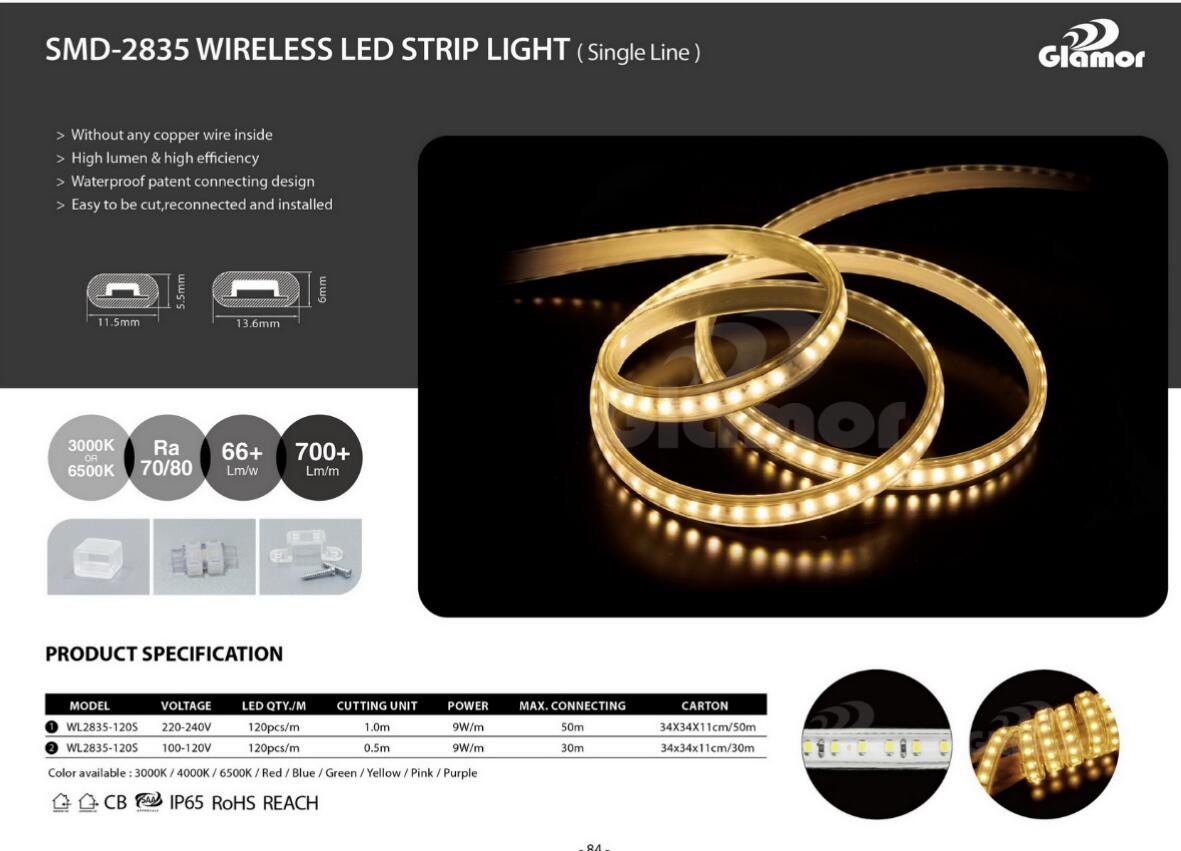 പേറ്റന്റ് SMD2835 കുറഞ്ഞ വിലയുള്ള ഉയർന്ന വോൾട്ട് IP65 വയർലെസ് സൂപ്പർ സ്ലിം LED സ്ട്രിപ്പ് ലൈറ്റ്-ഗ്ലാമർ ഒപ്റ്റോഇലക്‌ടോണിക്‌സ് കമ്പനി 11