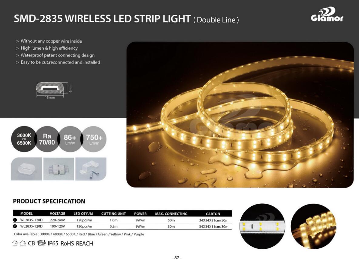 പേറ്റന്റ് SMD2835 കുറഞ്ഞ വിലയുള്ള ഉയർന്ന വോൾട്ട് IP65 വയർലെസ് സൂപ്പർ സ്ലിം LED സ്ട്രിപ്പ് ലൈറ്റ്-ഗ്ലാമർ ഒപ്റ്റോഇലക്‌ടോണിക്‌സ് കമ്പനി 10