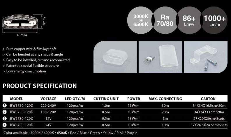  SMD5730 16 ft Led Şerit Işık Parlak Beyaz 6500K LED Arka Işık Şeridi İç ve Dış Mekan Uygulamaları İçin Mevcuttur Esnek
