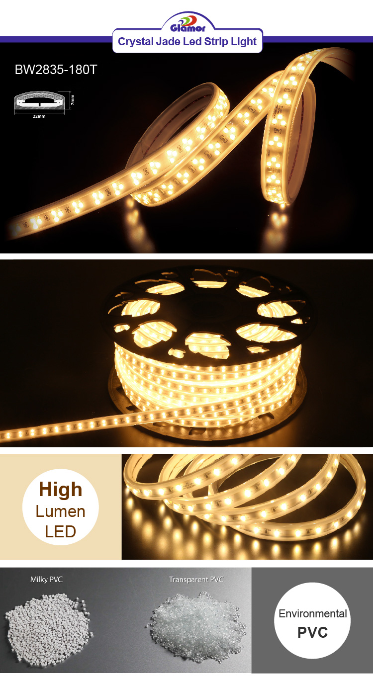 En iyi sıcak beyaz LED şerit ışıkları su geçirmez Kristal Yeşim (BW2835-180T) 3