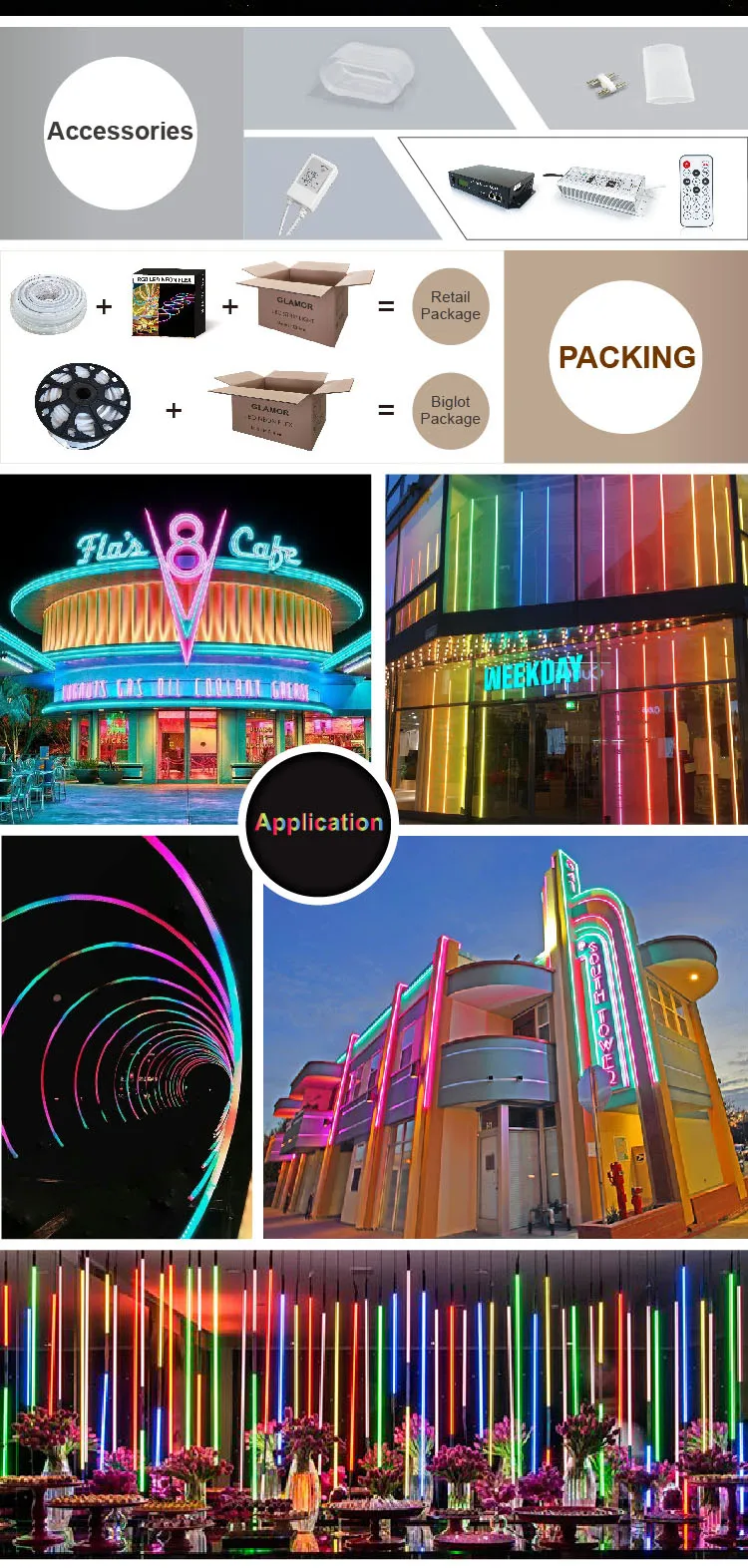 Хаягтай Neon Flex эсвэл 5050 Led RGB неон тууз; IP65 ус нэвтэрдэггүй хянагч хөөх эффекттэй дижитал неон флекс