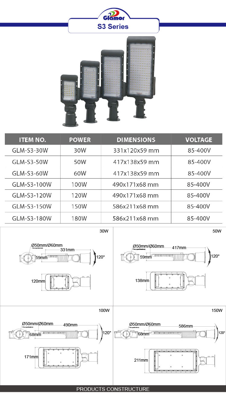 Endüstriyel Ticari Led Sokak Lambaları Yol Dış Mekan Led Sokak Lambası aydınlatma armatürleri S3 Serisi üreticileri 2