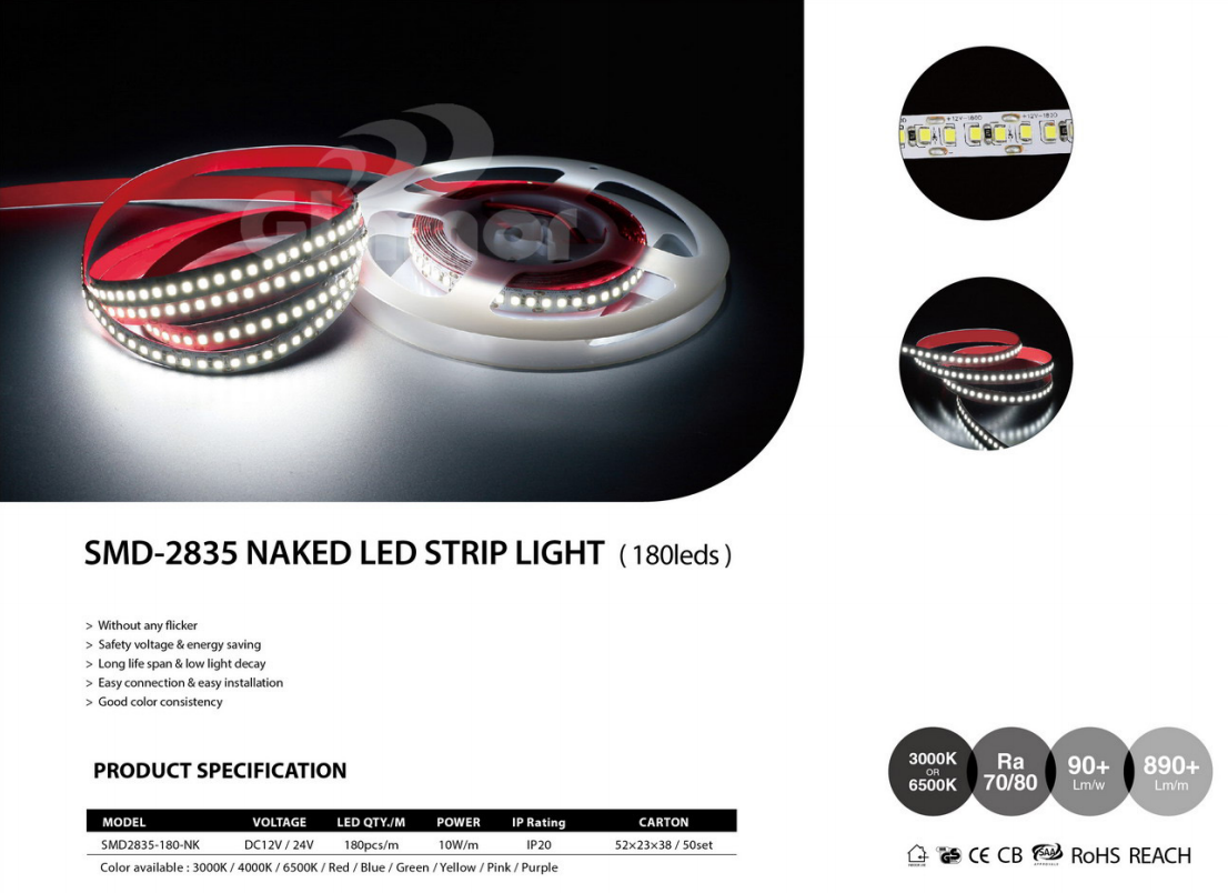 Bekalan kilang 890+lm/m 12/24V 180leds/m Pita LED Strip Light ( SMD2835-180S-NK-WW)-Glamor LED lighting 2