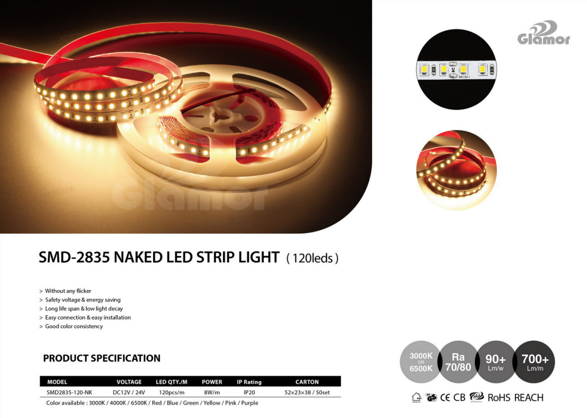 Kualiti Terbaik Pembuat Cahaya Fleksibel Terang 12V 24V 3000K 4000K 6500K LED Strip Light ( SMD2835-120S-NK-WW) 2