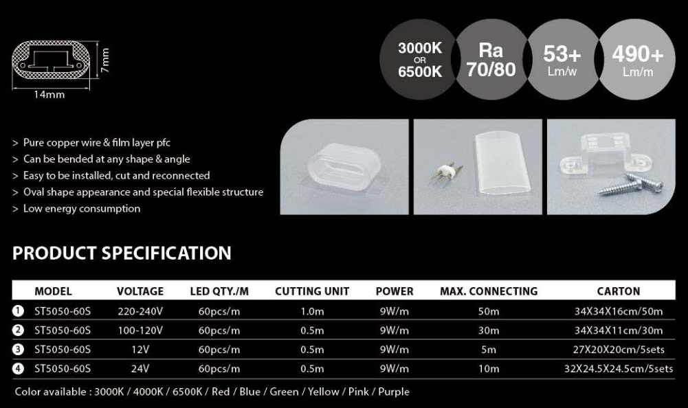 LED trake u boji po narudžbi, ultra meke IP65 LED trake ST050-60S 2