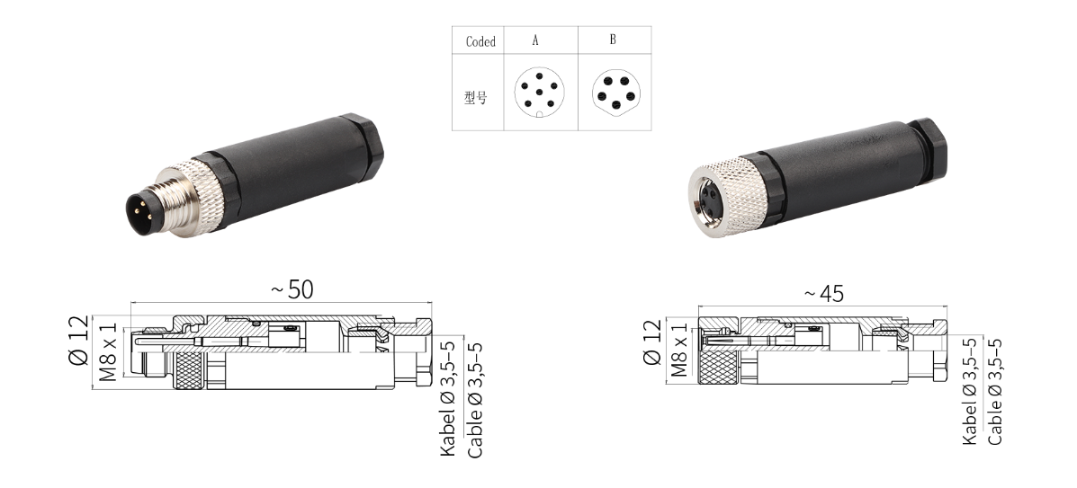 Conector industrial M8 de la serie M 13