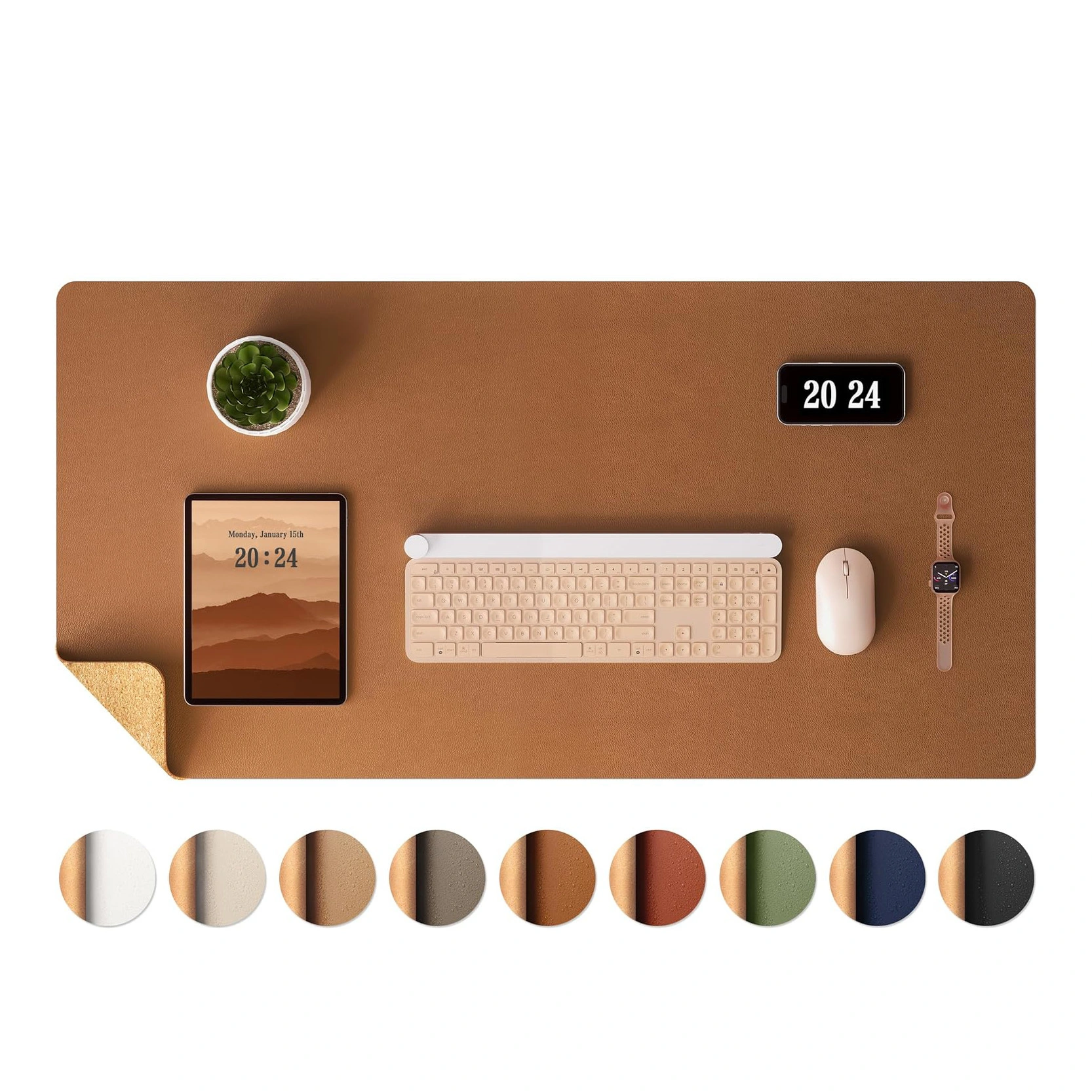 Dual-Sided Cork Leather Desk Pad, Cork Desk Blotter Protector, Leather Desk Wrting Mat Mouse Pad (31.5″ x 15.7″, Apricot) 1