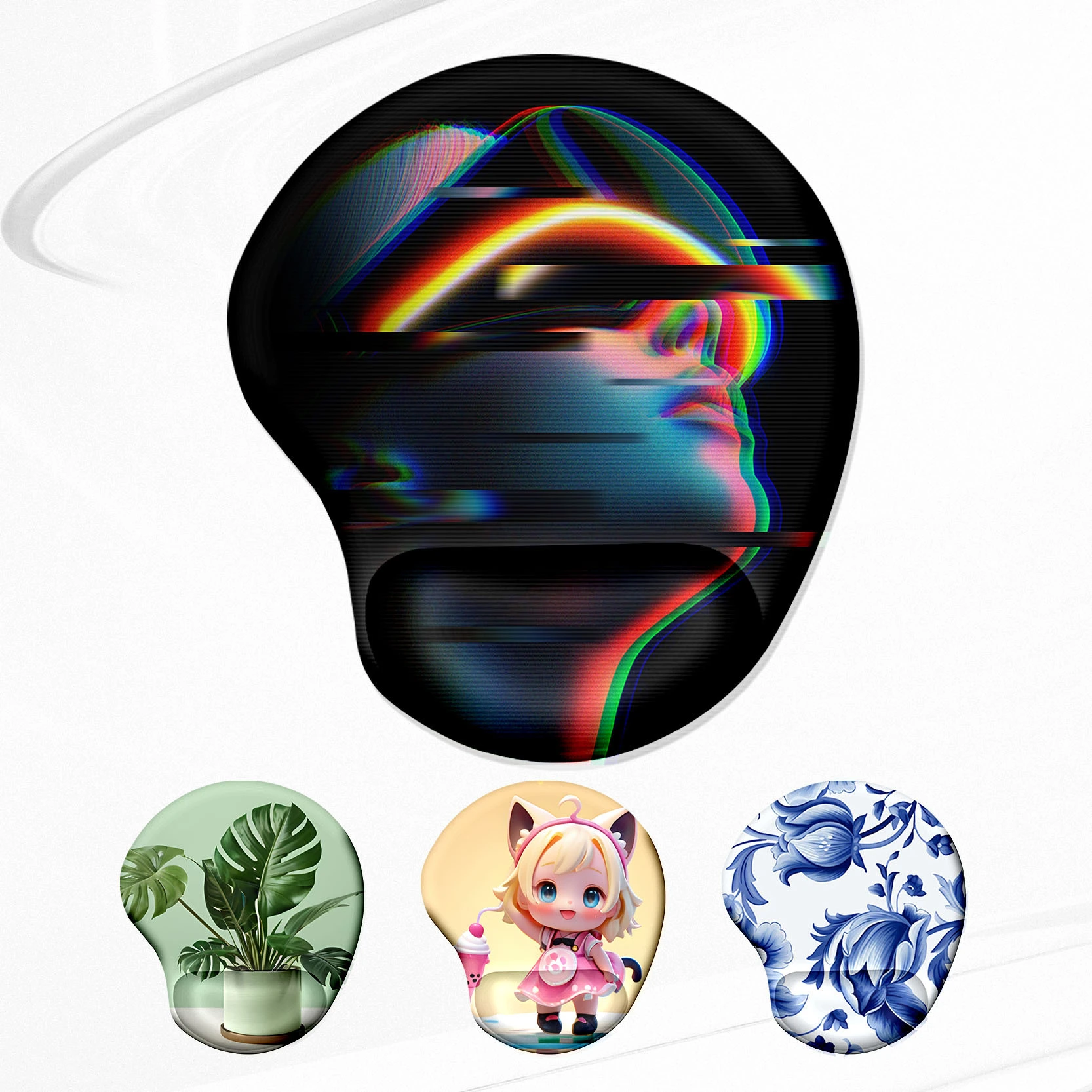 Lycra fabric wrist rest mouse pad, multiple styles available including esports, green plants, anime and blue and white porcelain