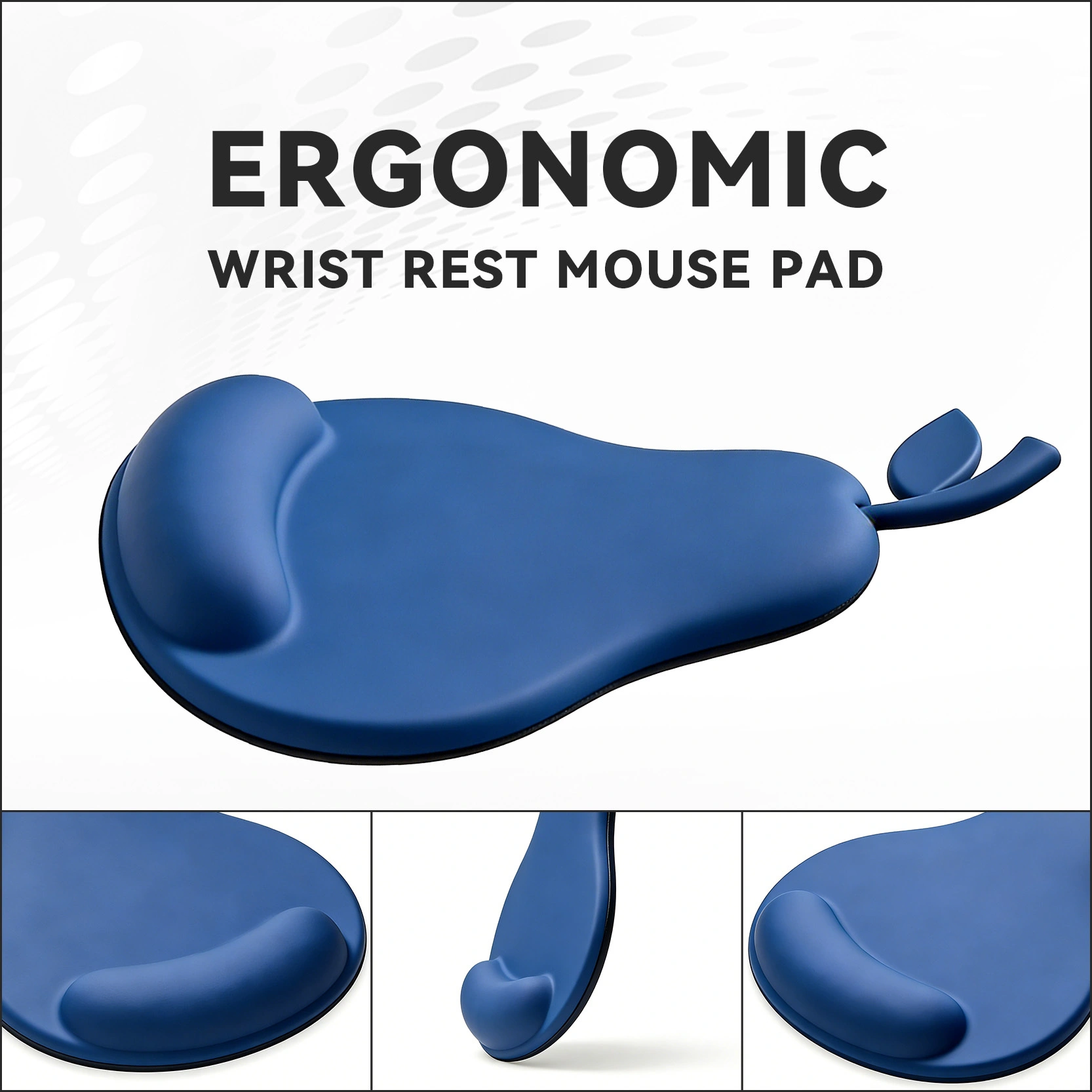 Pear-shaped ergonomic wrist rest mouse pad, wrist-supporting, productivity-boosting, mouse operation display