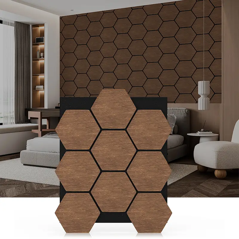 Wholesale New Hexagon Sound Proof Acoustic Wood Wall Panels MDF 3d Wood Wall Panel for Ceiling and Studio Factory 1