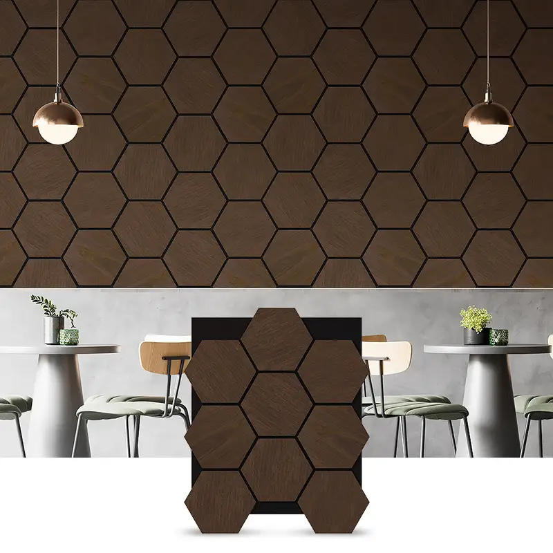 Modern walnut JK hexagonal design Akupanel suitable for recording studios living rooms sitting rooms offices 1