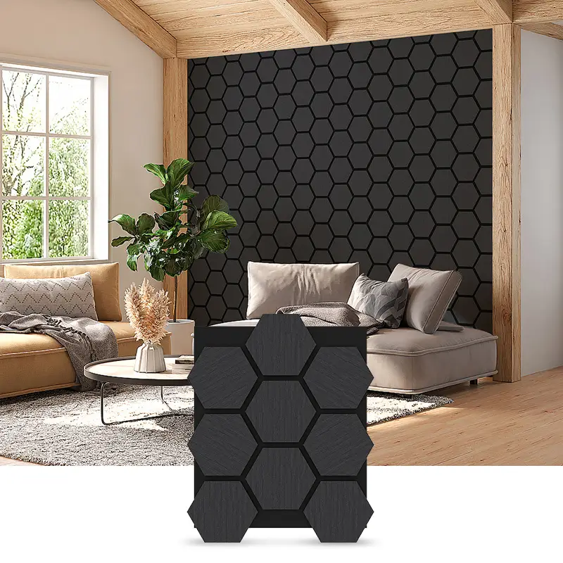 Newly designed multi-functional black oak hexagonal akupanel, directly shipped from ROOAOO factory 1