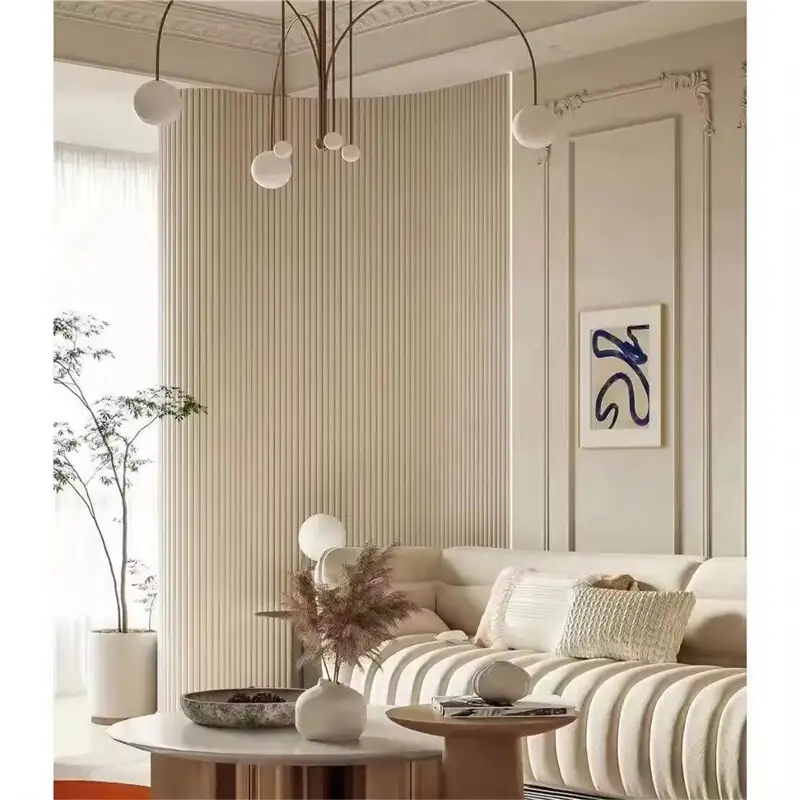 3D Wood Veneer MDF Wave Board Decorative Flexible Curly Bendable Curved Flexible Slat Acoustic Wall Panel 1