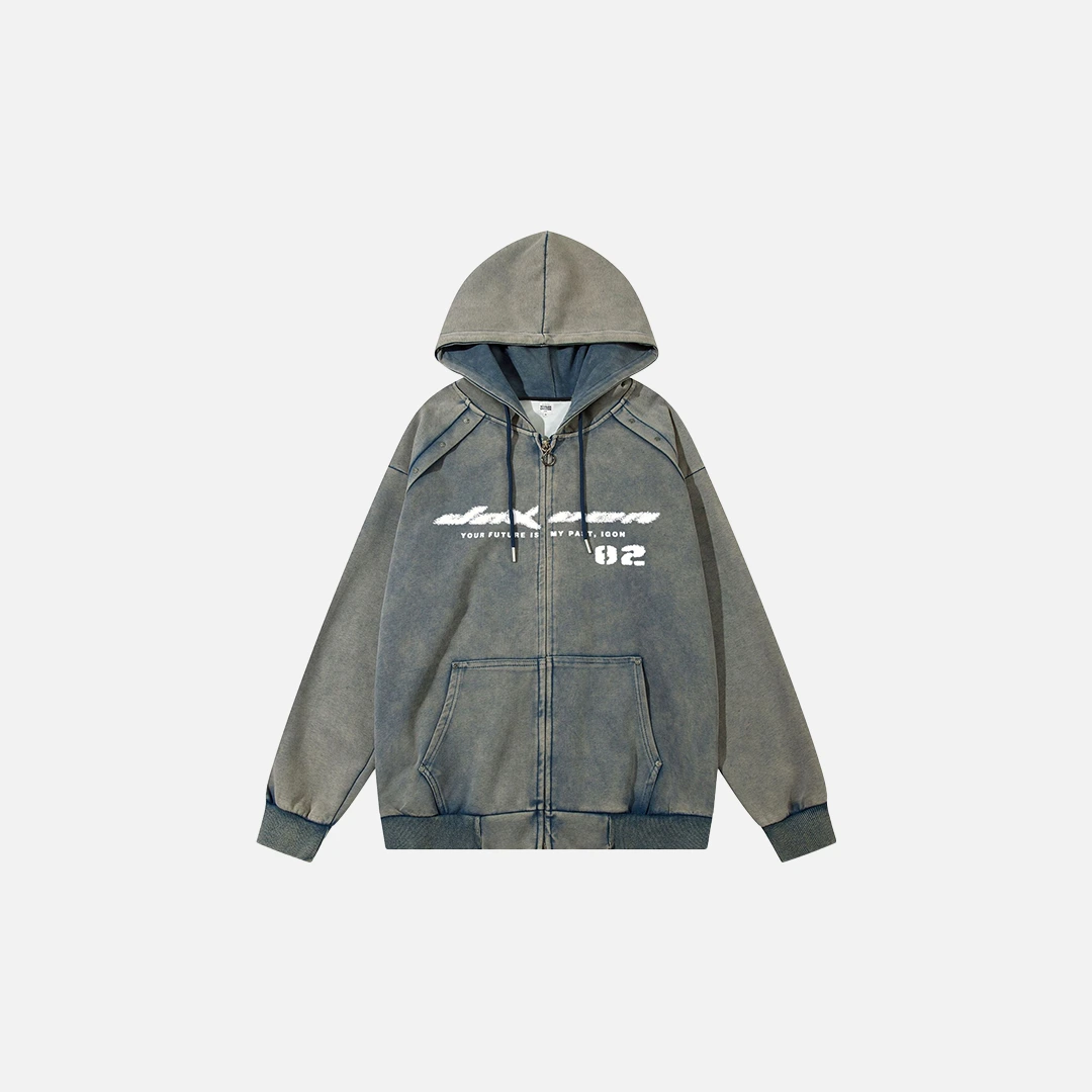 Custom Clothing Manufacturer Printing Acid Wash Zip Up Oversized 550g Cotton Hoodie with Pocket-HD030 1