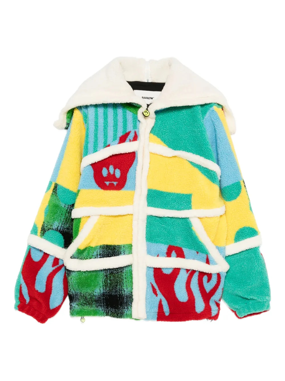 450G Colorblock Print Drawstring Hem  Faux-Fur Zip-up Drawstring Faux-Fur Collar Fleece Hoodie with Pocket-FHD005 1