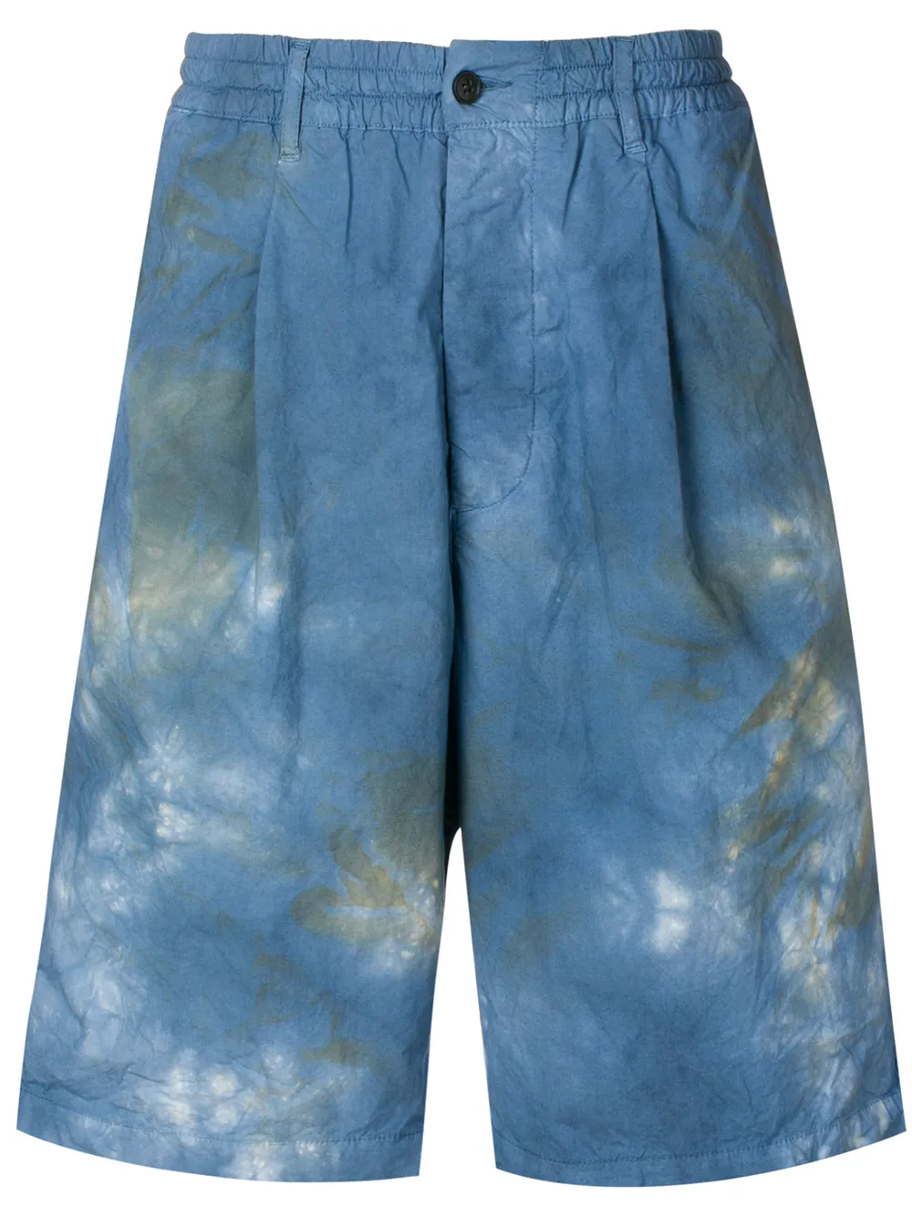 380GSM Blue Hand-Tie-Dye Cotton Bermuda Shorts | Elastic Waist + Pleated Yoke-SS001 1