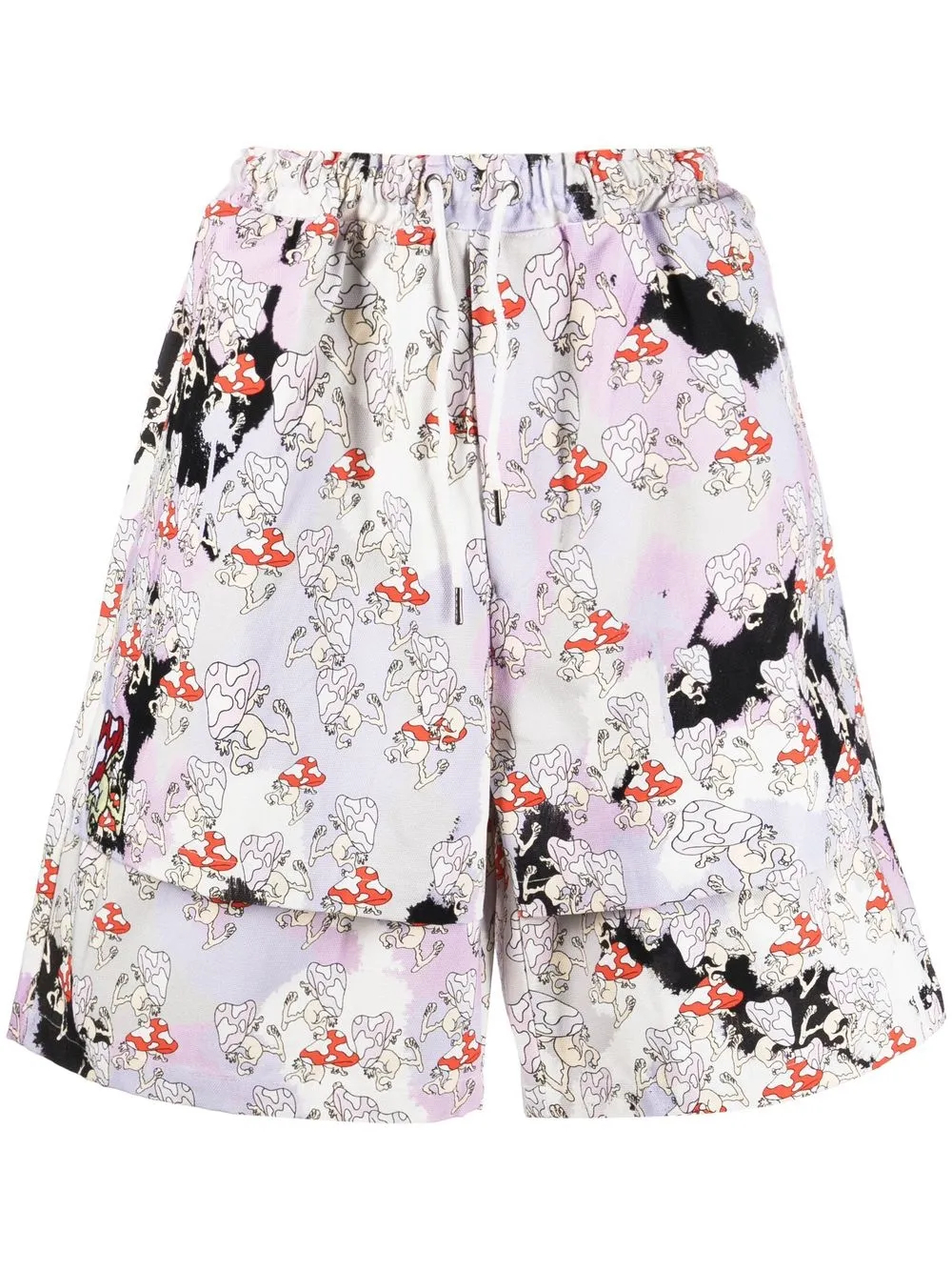 220GSM Purple All-Over Psilocybin Graphic-Print Cotton Track Shorts | Elastic Drawstring Waist-SS002 1