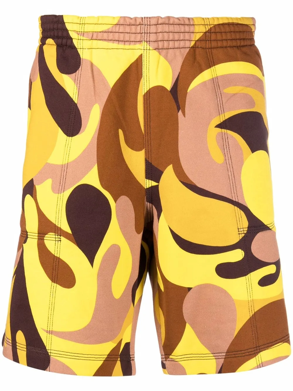 240GSM Yellow & Brown All-Over Abstract Camo-Print Cotton Track Shorts | Elastic Waist-SS007 1