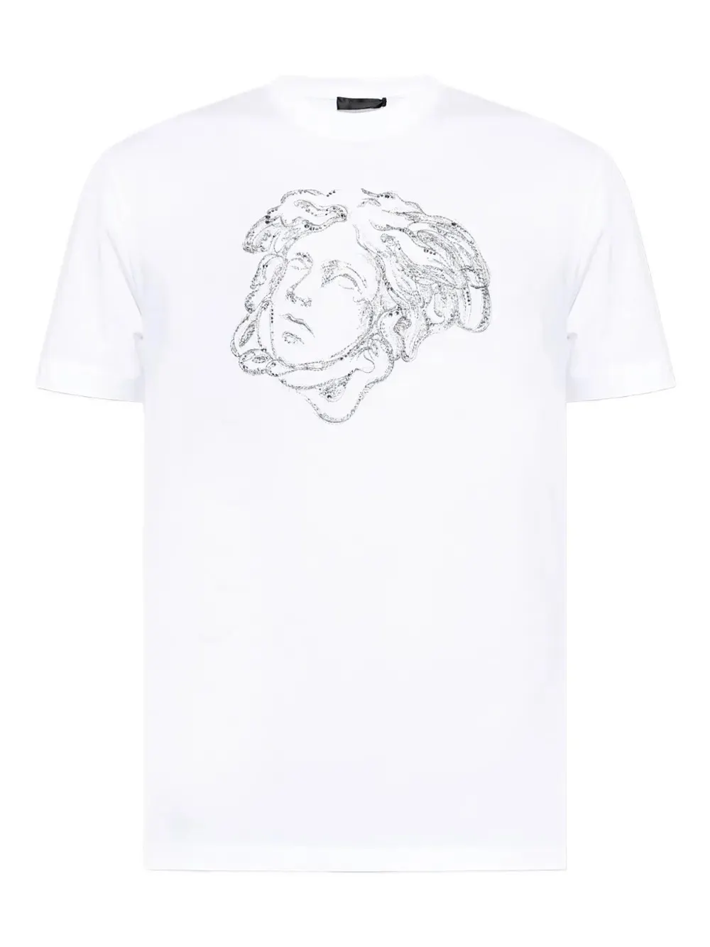 Camiseta de algodón blanco de 300 g/m² con bordado de Medusa y tachuelas plateadas - EBDRTS005 1