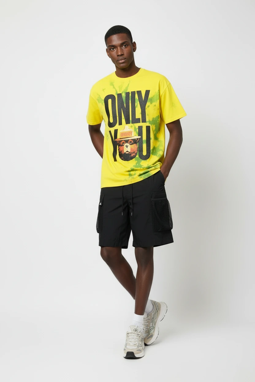 295GSM Heavyweight Lemon Yellow Tie-Dye Graphic Organic Cotton T-Shirt-TDTS001 1