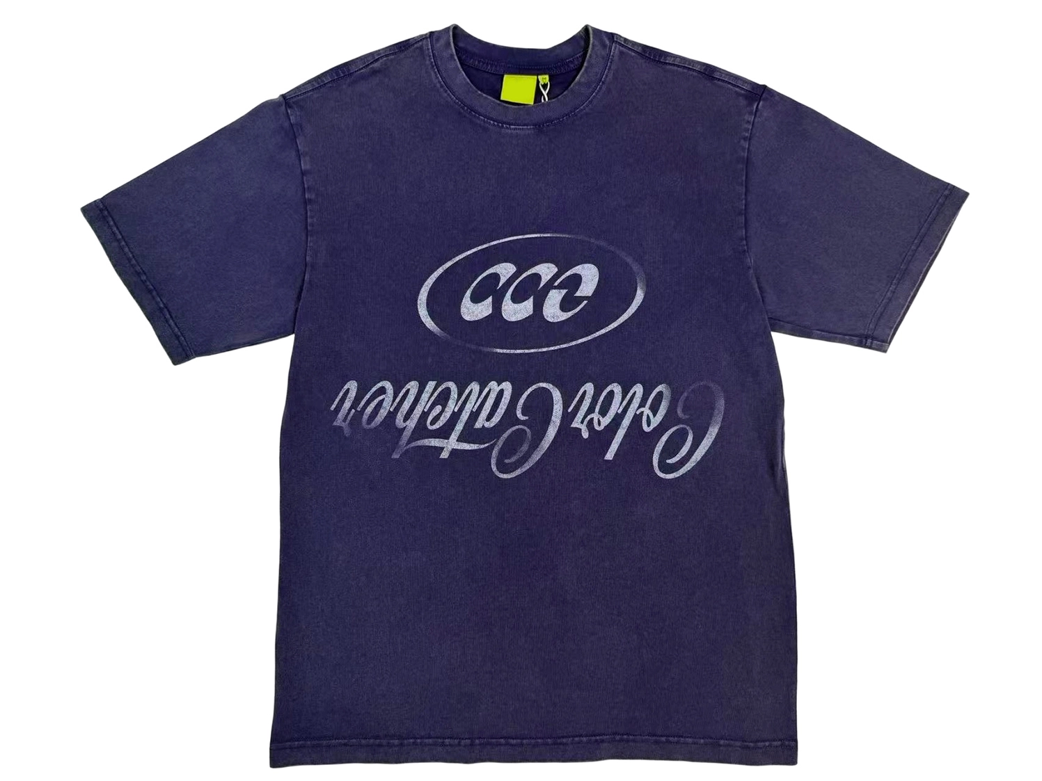 265GSM Heavyweight Navy Acid Wash Foil-Print Cotton Graphic T-Shirt-AWTS016 1