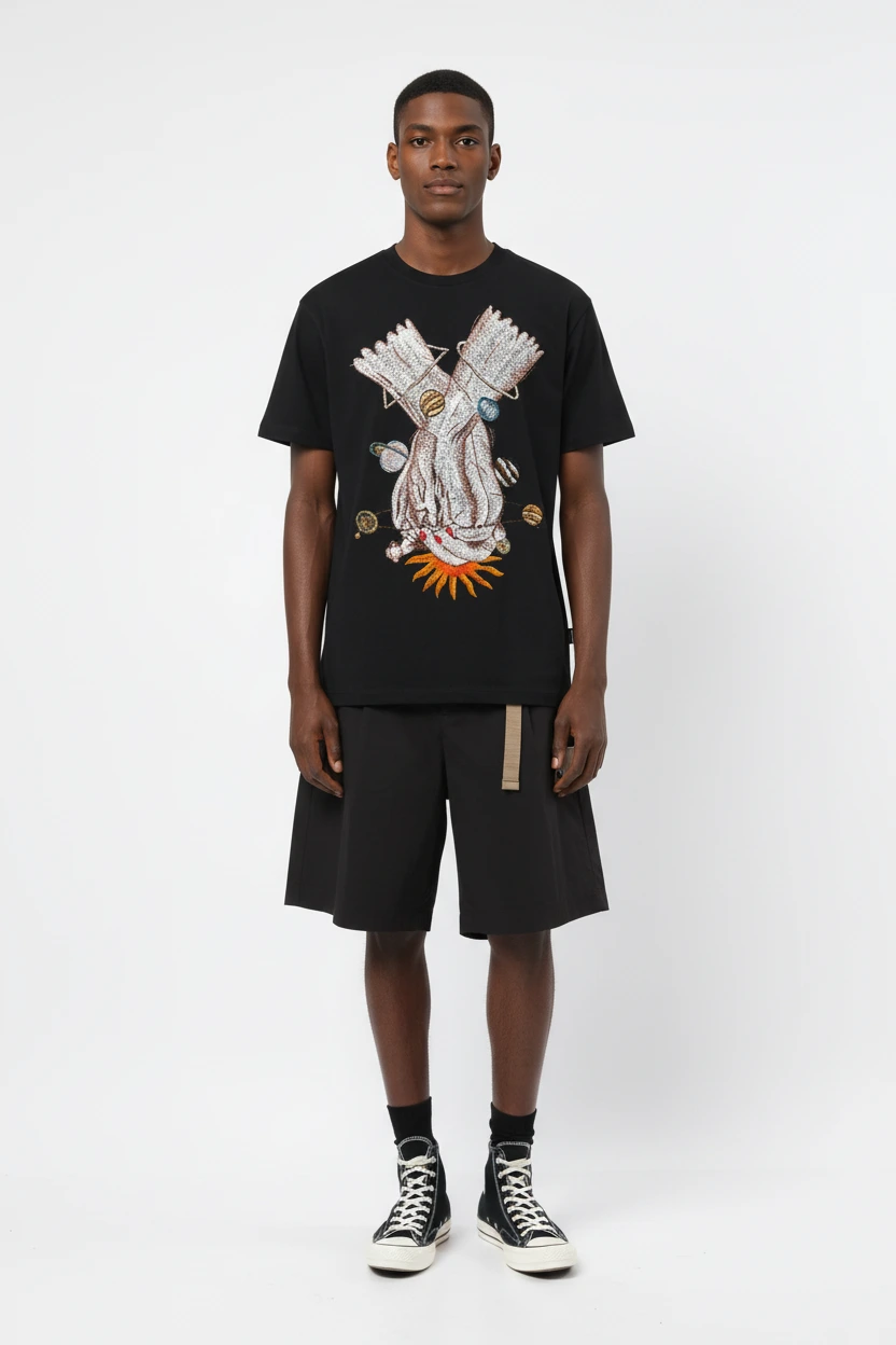 285GSM Cosmic Astronaut Suit Embroidery 100% Cotton Regular-Fit Round Neck T-Shirt-EBDRTS015 1