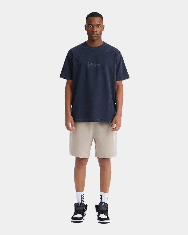 Custom Clothing Manufacturer Digital Printing Distressed Acid Wash Graphic Crewneck TS009 385g Cotton T Shirt 1