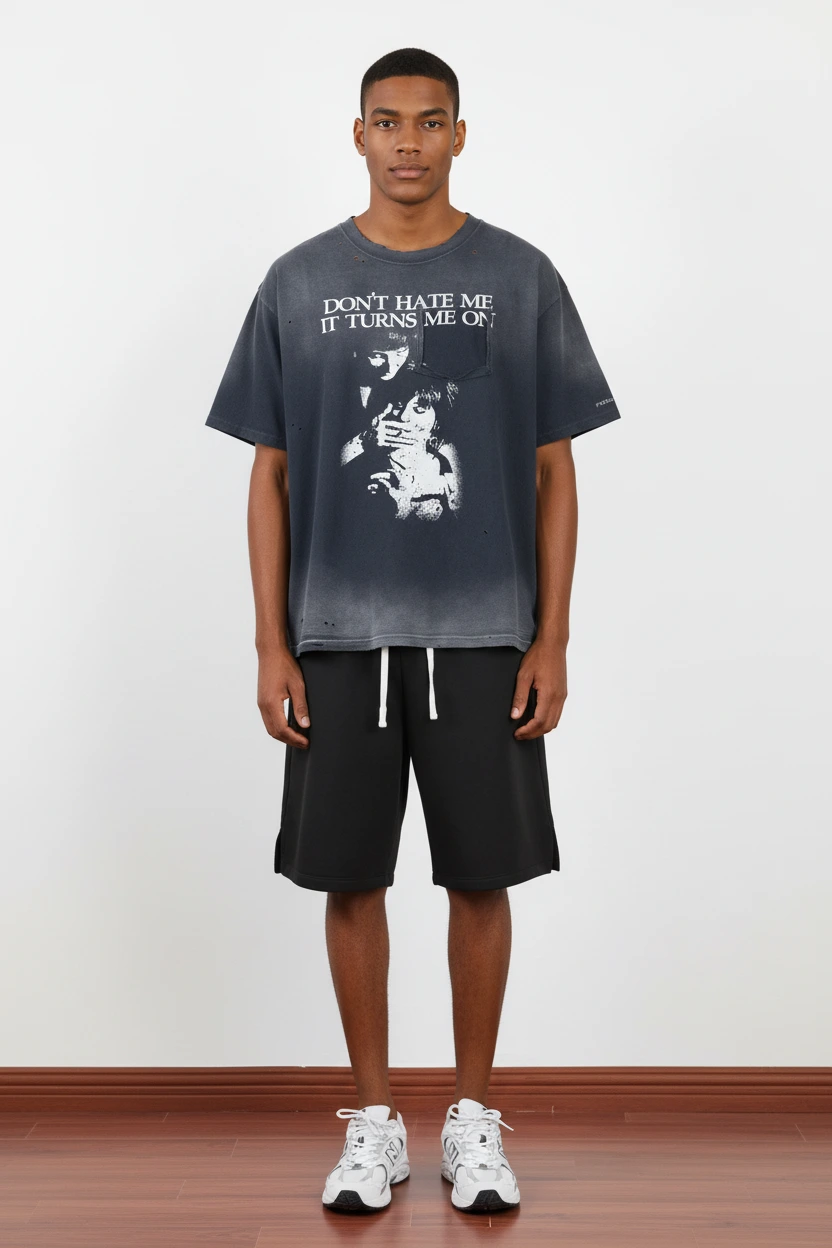 290GSM Heavyweight Washed Cotton Graphic T-shirt-AWTS019 1