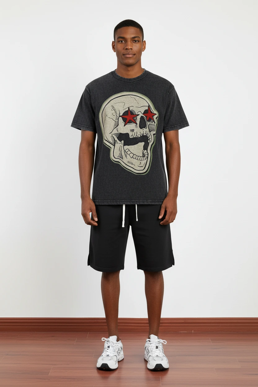 290GSM Vintage Series Heavyweight Distressed Skull Graphic Cotton T-Shirt=AWTS021 1