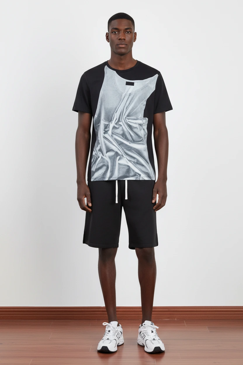 260 GSM Cotton Faux Tank Top Double-Collar DTG-Fabric-Overlay Graphic Cotton T-Shirt-PTTS008 1