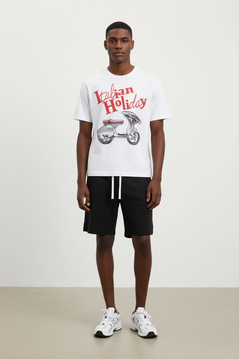 280 GSM Cotton Italian Holiday Scooter Graphic DTG-Print Crewneck Cotton T-Shirt-PPTS005 1