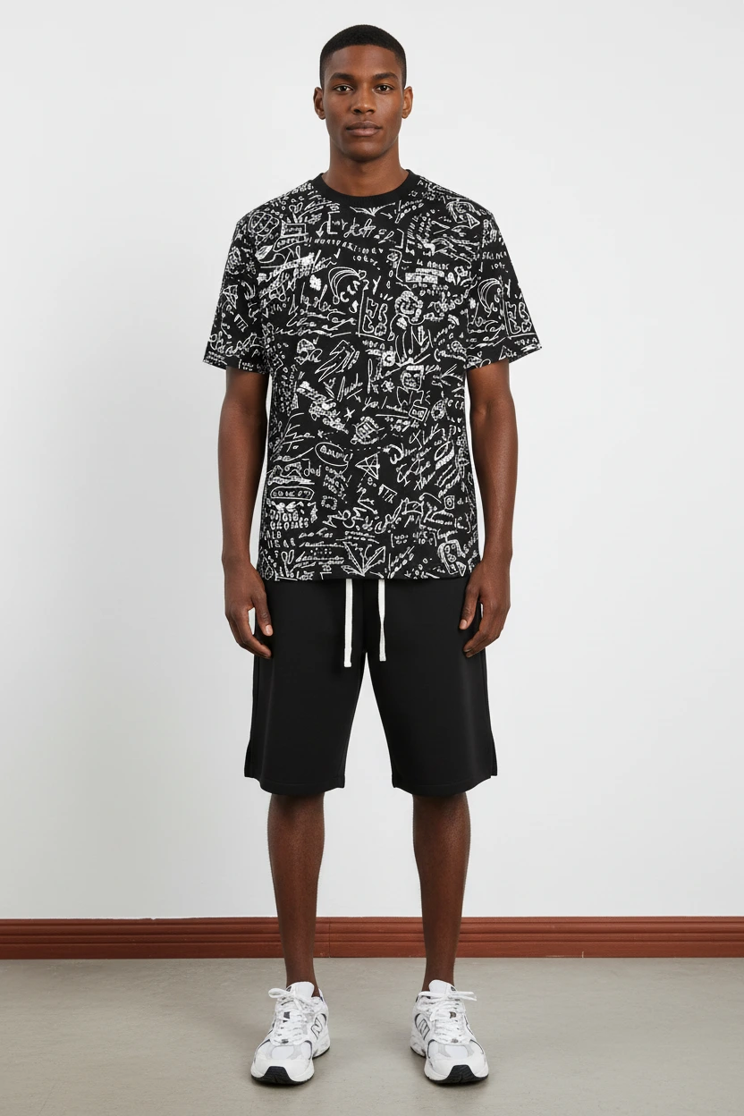 275g All-Over DTG Doodle Graphic Heavyweight Short-Sleeve Print Crewneck Cotton T-Shirt-PTTS004 1