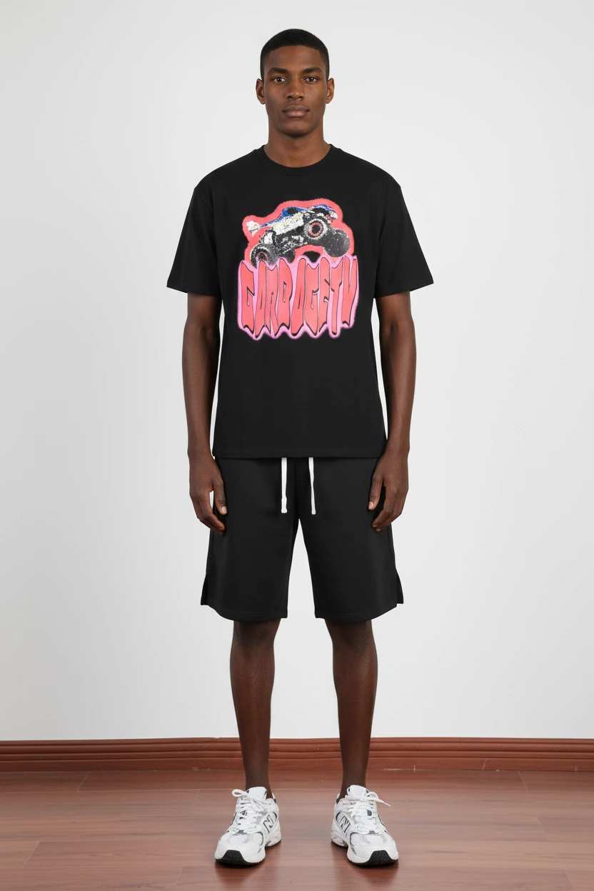 260g Garbage TV Monster Truck DTG Distressed Print Graphic Heavyweight Short-Sleeve Print Crewneck Cotton T-Shirt-PTTS003 1