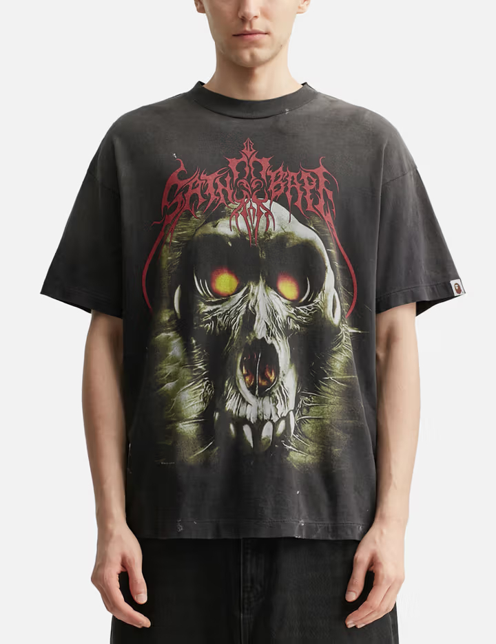 280GSM Saint Bape Skull Graphic Short-Sleeve T-Shirt, Vintage Black 1