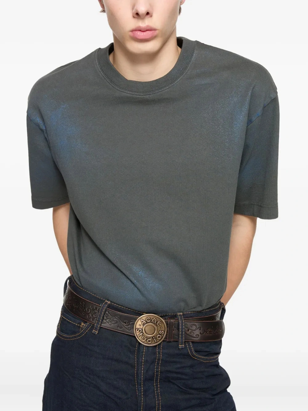 260GSM Men's Oversized Crewneck T-Shirt with Logo Print & Iridescent Spot Effect 1