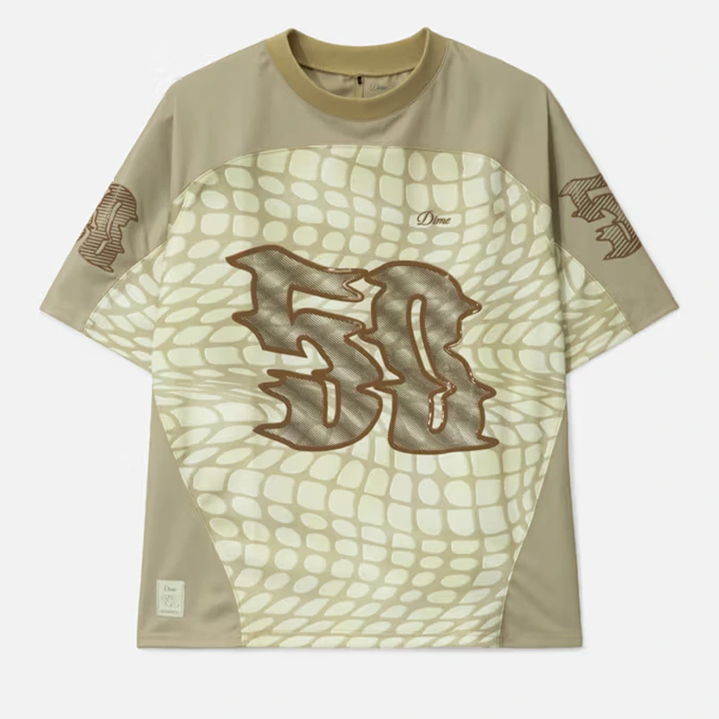 160克/平方米波浪紋鱷魚紋矽膠印花聚酯纖維T卹 - 灰褐色 1