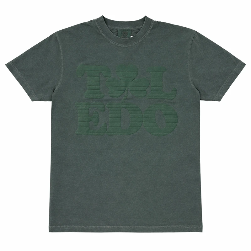 220公克顏料染色立體印花棉質T卹 - 深綠色 1