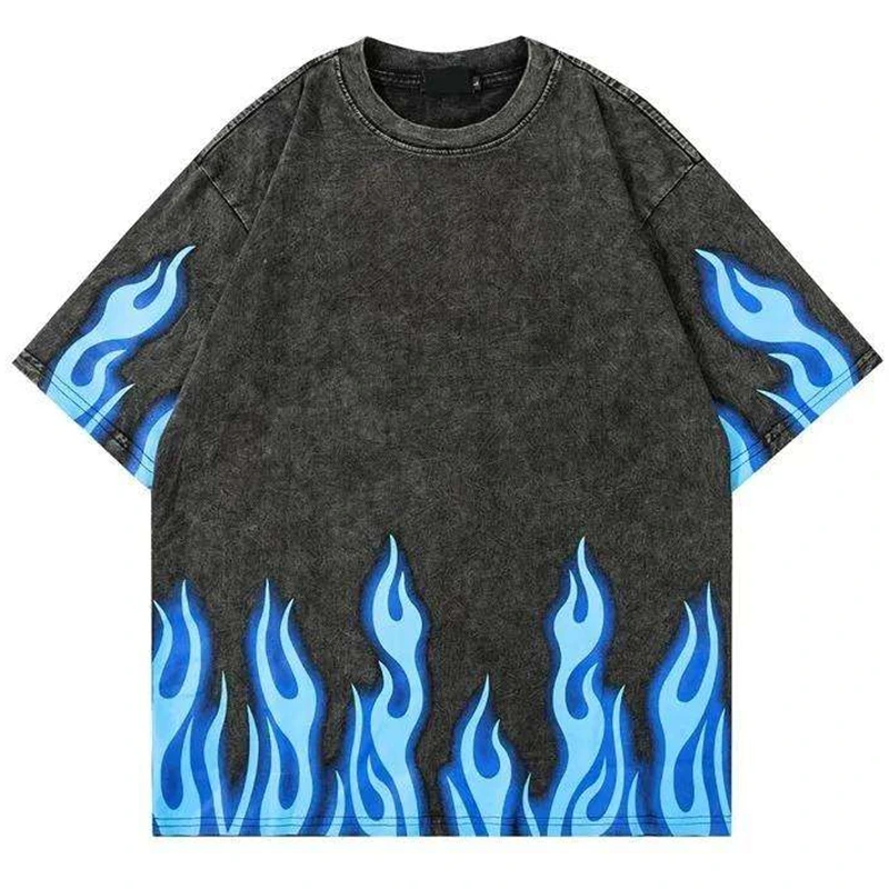 Camiseta de algodón lavado con estampado DTF de 300 g/m² y hombros caídos - Negra 1