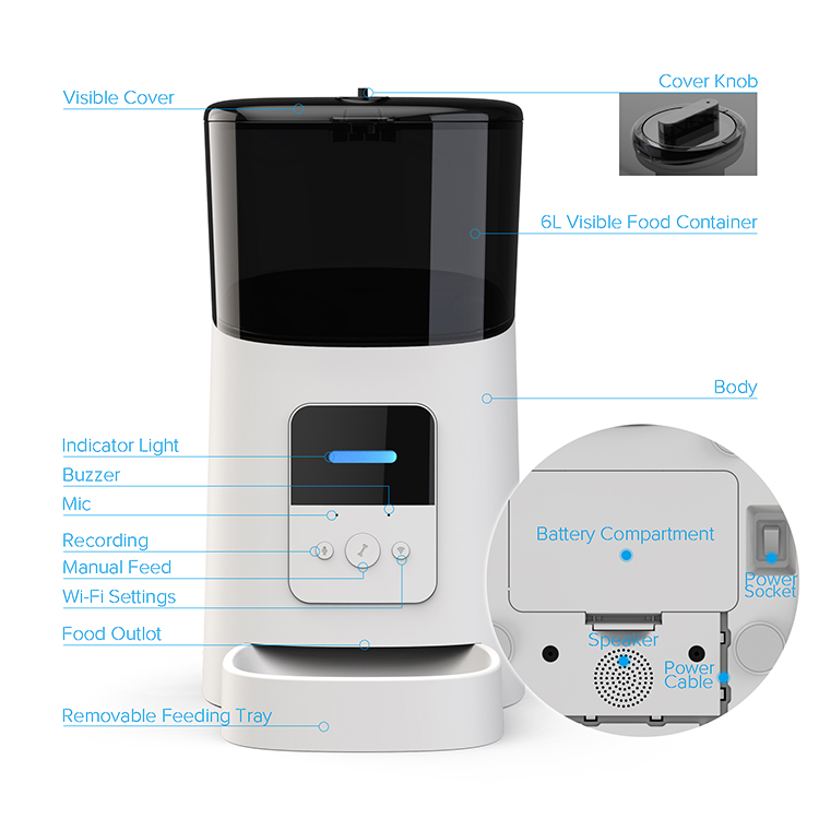 Fabricante de dispensadores automáticos de comida para mascotas de 6L con aplicación móvil de calidad | Roadreign 3