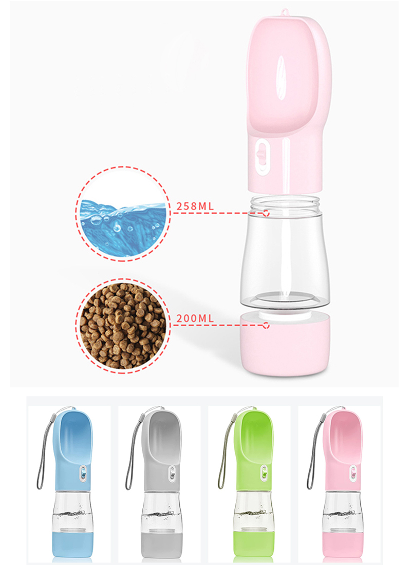 Portable Plastic Pet Water Bottle With Food Container For Dog Outdoor Travel And Walking 13