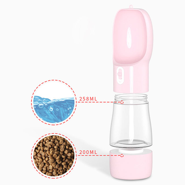 Portable Plastic Pet Water Bottle With Food Container For Dog Outdoor Travel And Walking 8