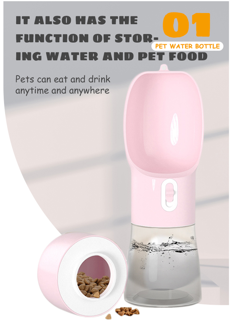 Portable Plastic Pet Water Bottle With Food Container For Dog Outdoor Travel And Walking 10