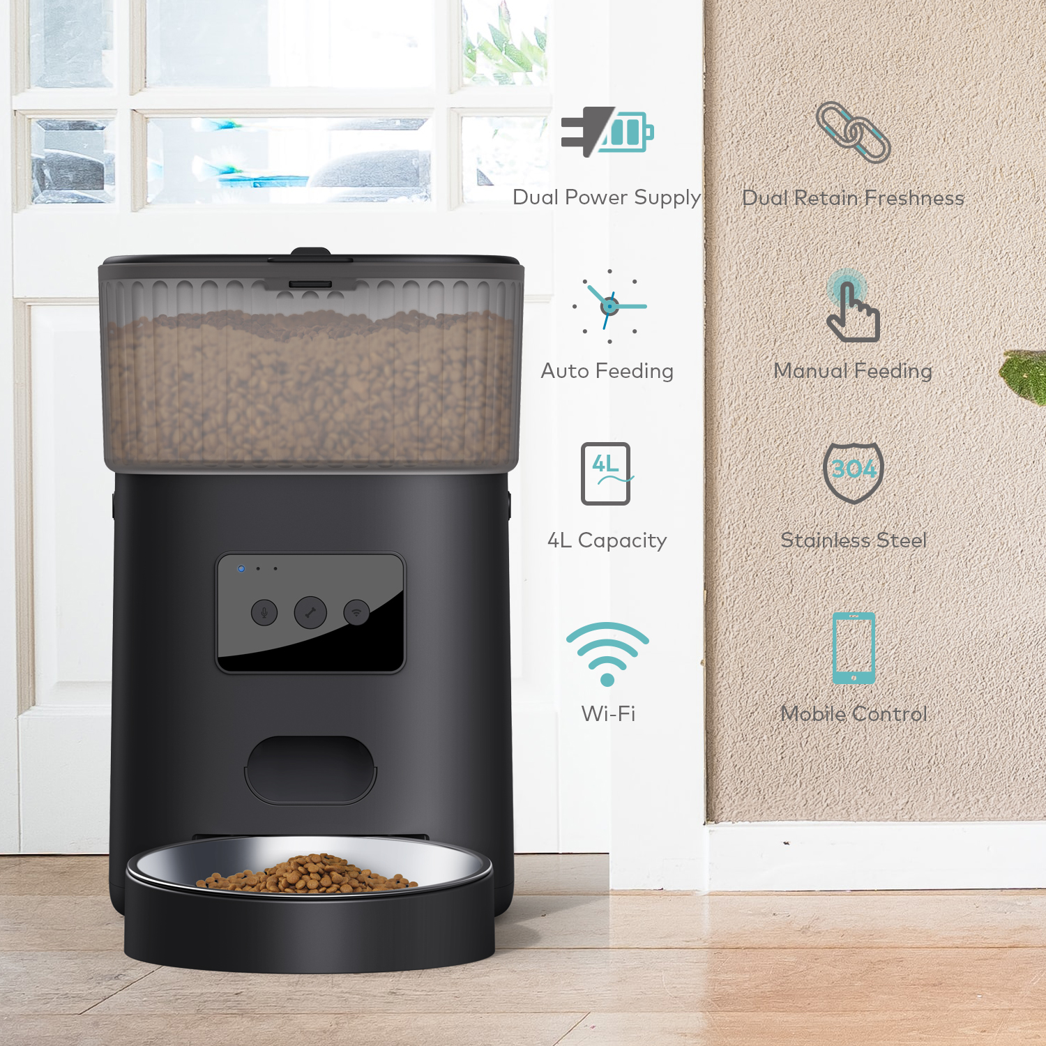 Automatic pet feeder with intelligent WiFi function for scheduled and measured feeding of dogs manufacturers | Roadreign 10