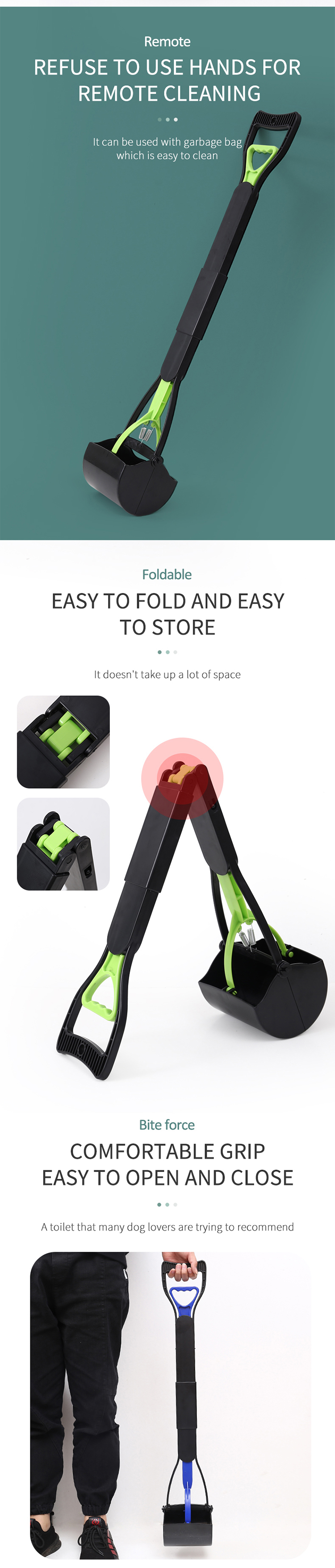 80cm Long Handle Foldable Poop Scooper Shovel For Dogs Waste Pick Up