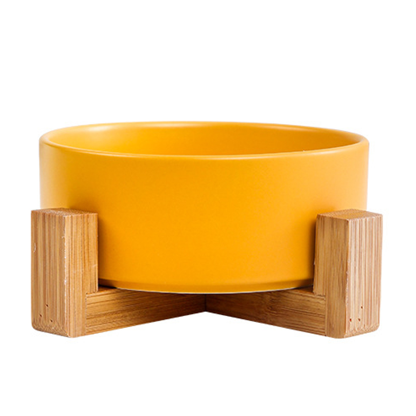 Raised Dog Food Water Bowl Set Puppy Ceramic Elevated Pet Bowl with Wood Stand Non-Slip White Double Pet Bowls for Dog 8